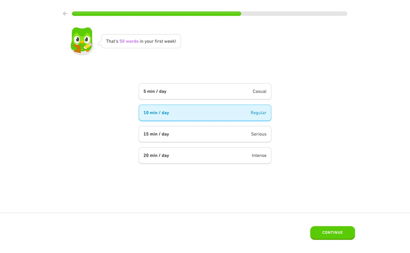 How Duolingo onboards new users - Step 10