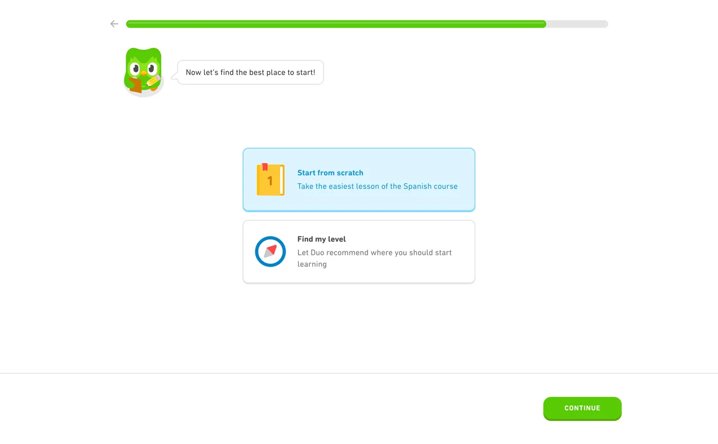 How Duolingo onboards new users - Step 13