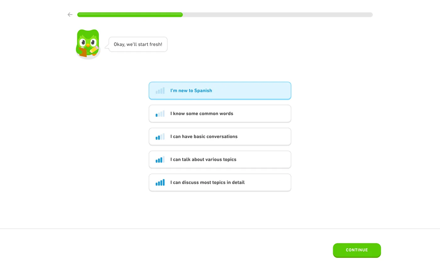 How Duolingo onboards new users - Step 7