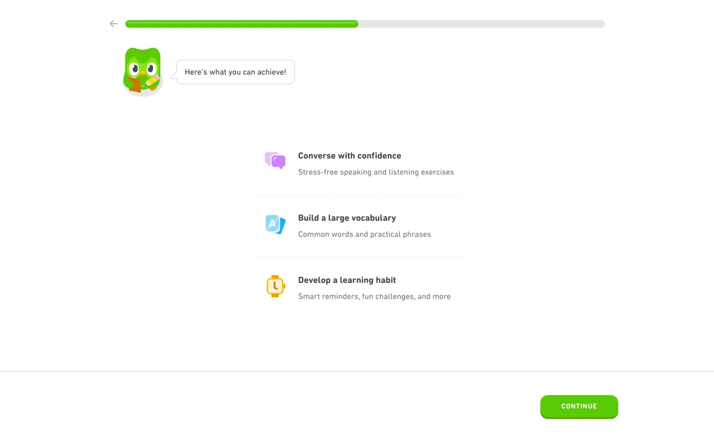 How Duolingo onboards new users - Step 8